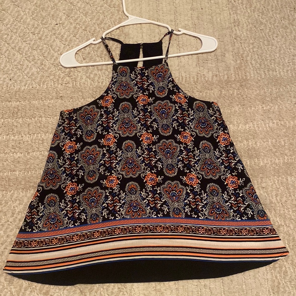 Love Culture size Small, blue and peach, lotus, flower,Halter Tank Top